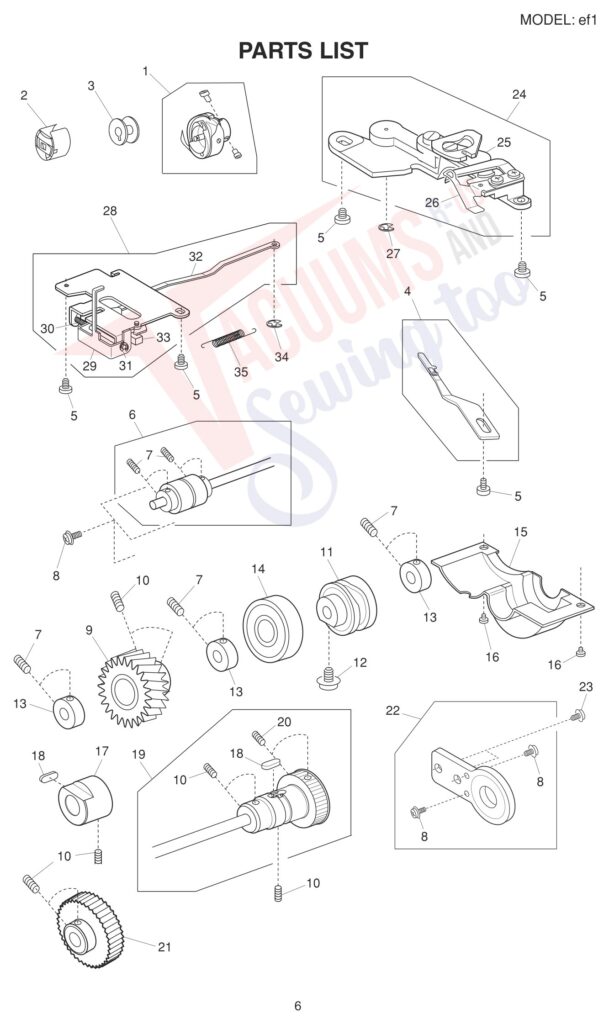 Elna ELEF1 exploded schematic diagram (page 7)
