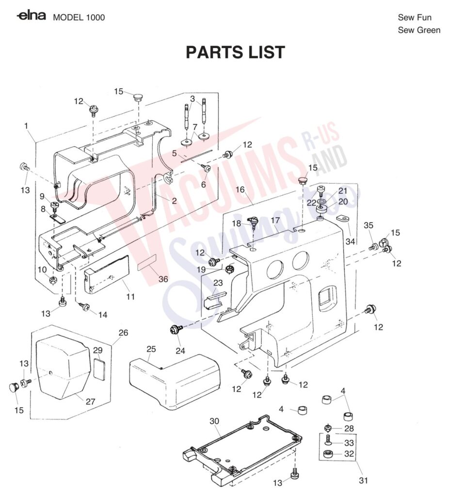 Elna ELSEWFUN exploded schematic diagram (page 1)