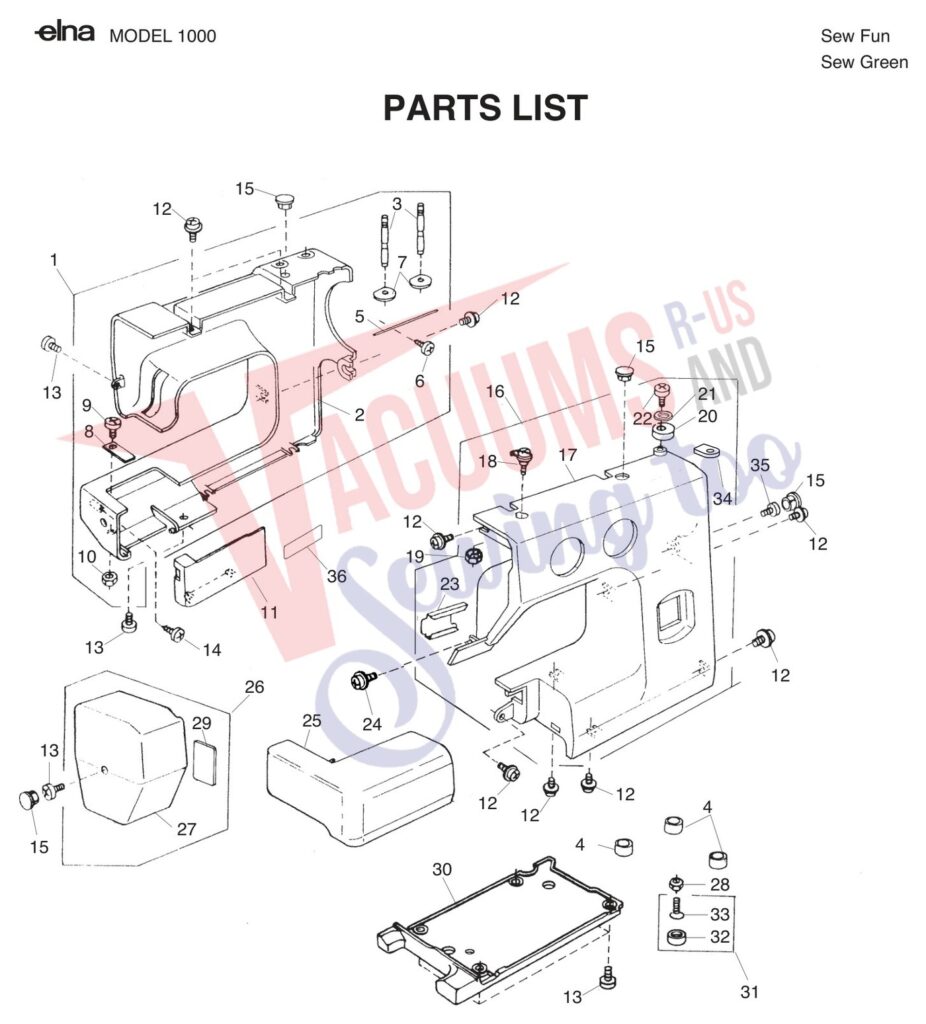 Elna ELSEWGREEN exploded schematic diagram (page 1)