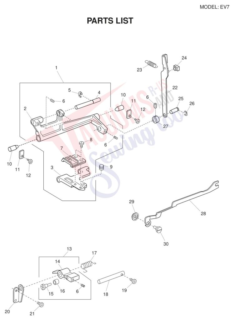 Necchi EV7 exploded schematic diagram (page 7)