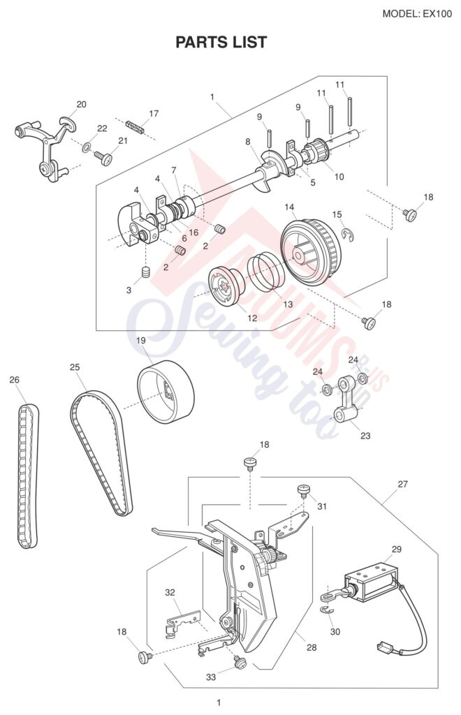 Necchi EX100 exploded schematic diagram (page 1)