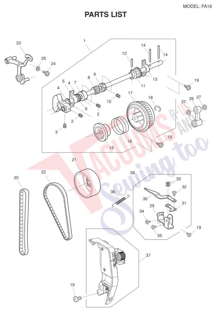 Necchi FA16 exploded schematic diagram (page 1)