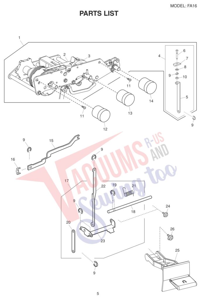 Necchi FA16 exploded schematic diagram (page 5)
