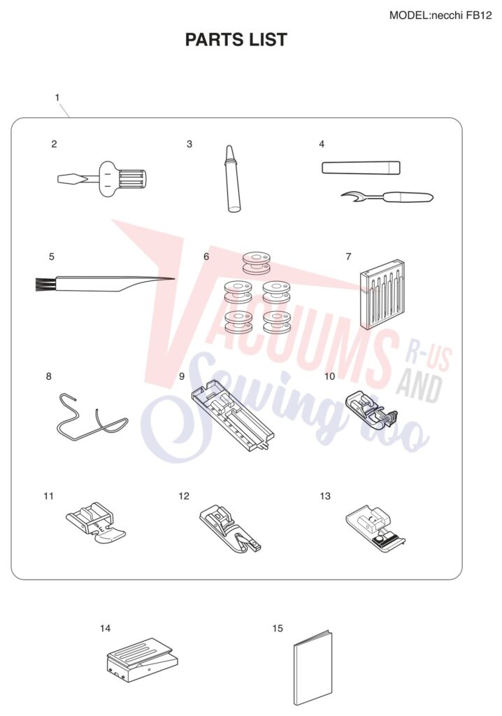 Necchi FB12 exploded schematic diagram (page 9)
