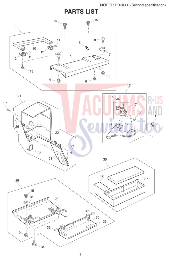 Janome HD1000BE V2 exploded schematic diagram (page 1)