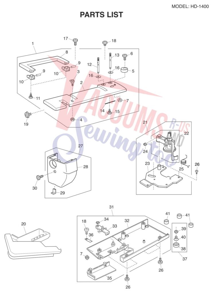Janome HD1400 exploded schematic diagram (page 1)