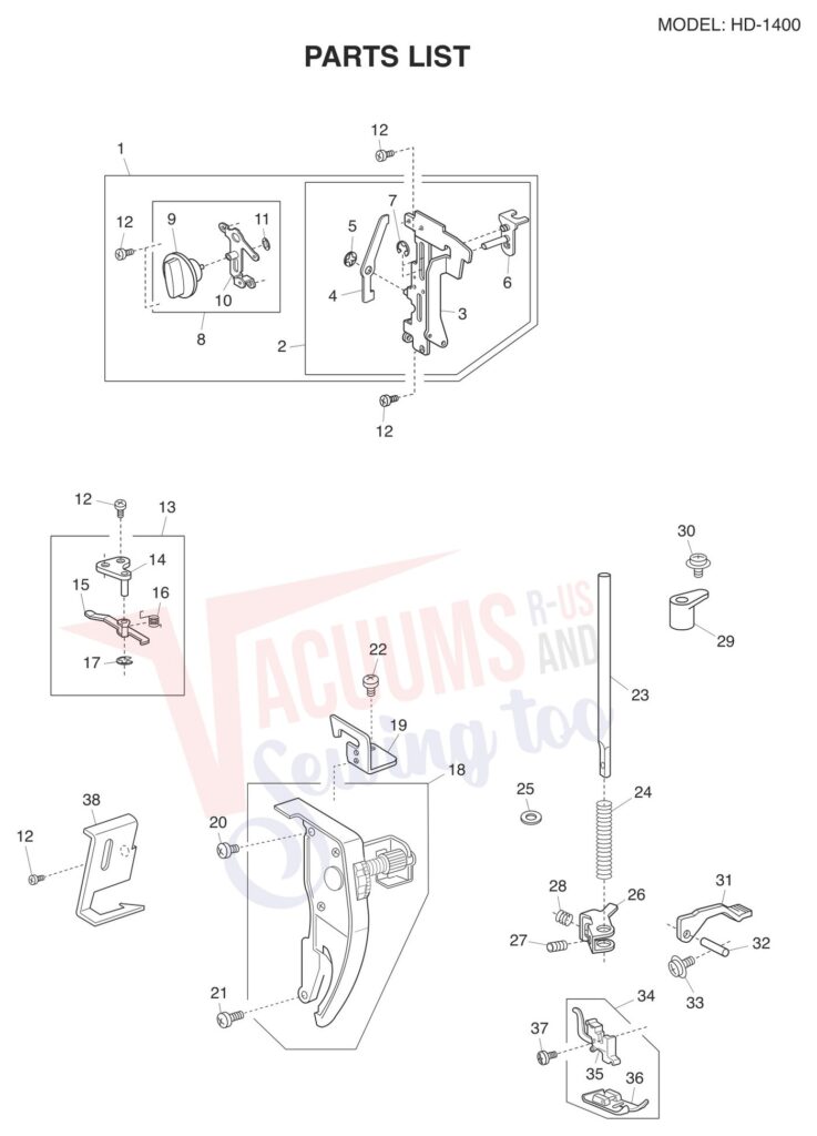 Janome HD1400 exploded schematic diagram (page 2)