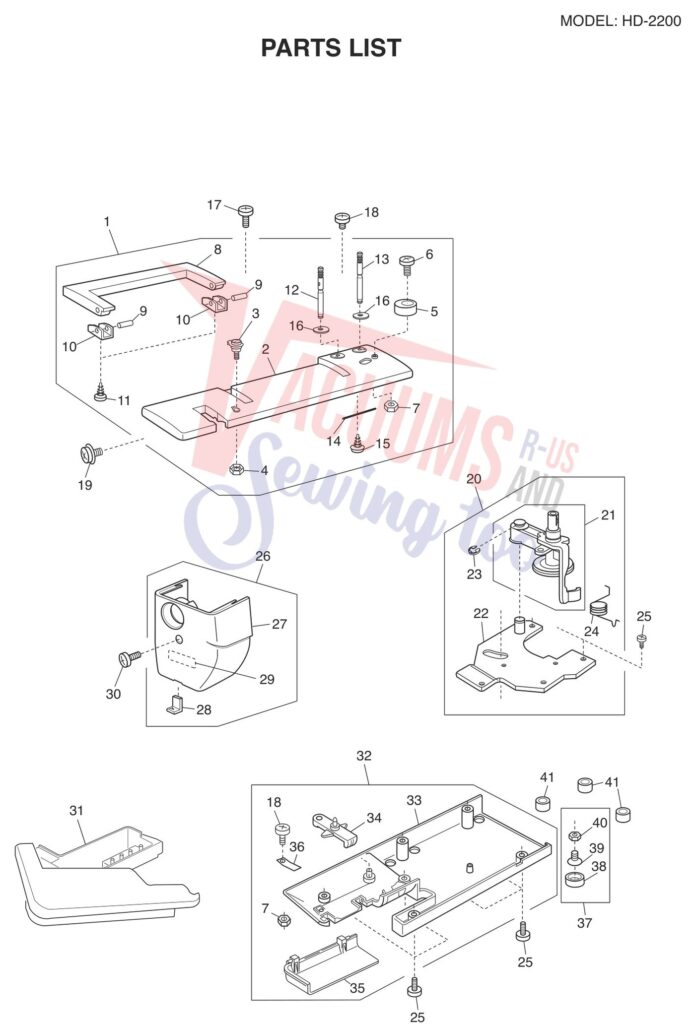Janome HD2200 exploded schematic diagram (page 1)