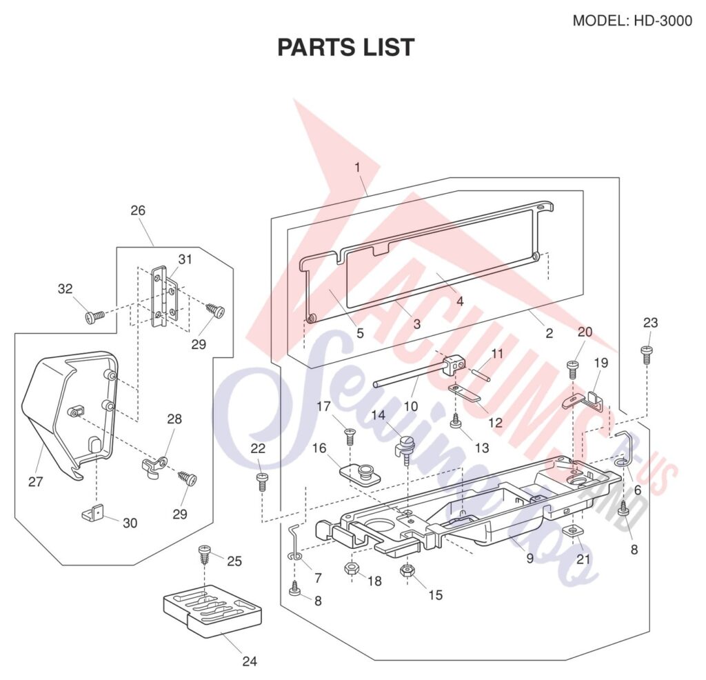 Janome HD3000 V3 exploded schematic diagram (page 1)