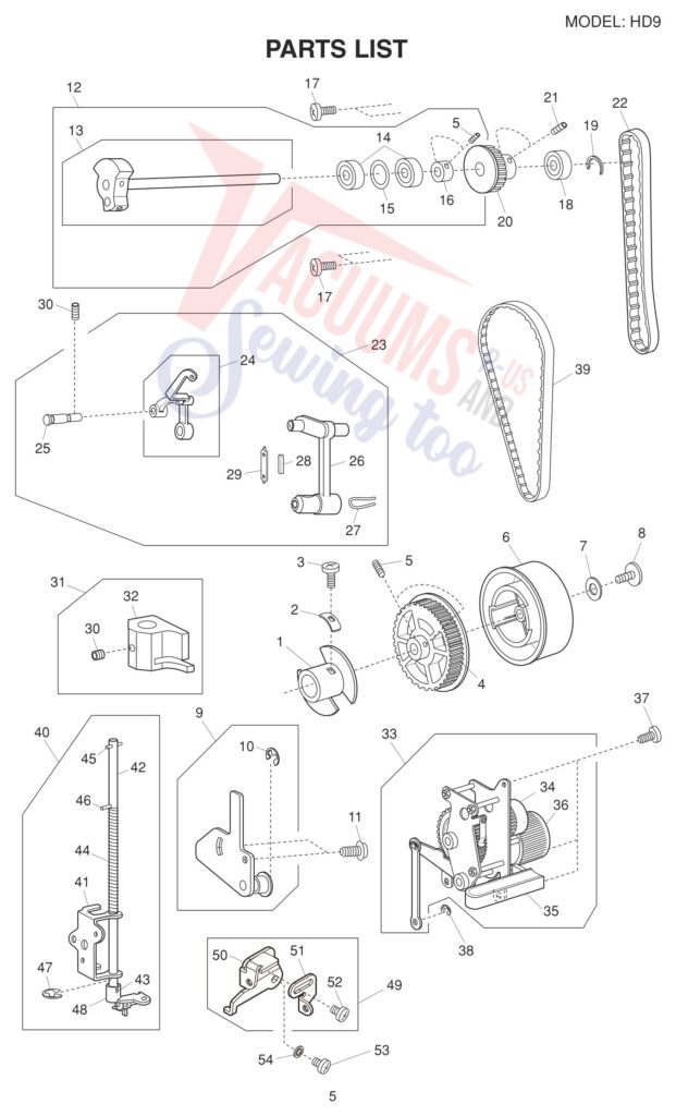 Janome HD9 exploded schematic diagram (page 9)
