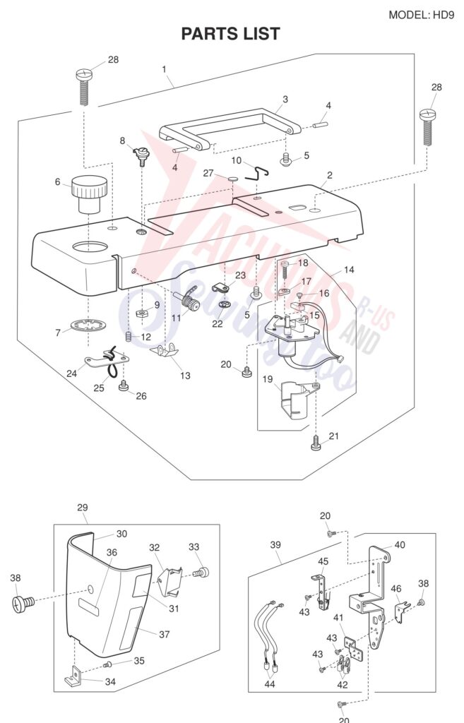 Janome HD9 V2 exploded schematic diagram (page 1)