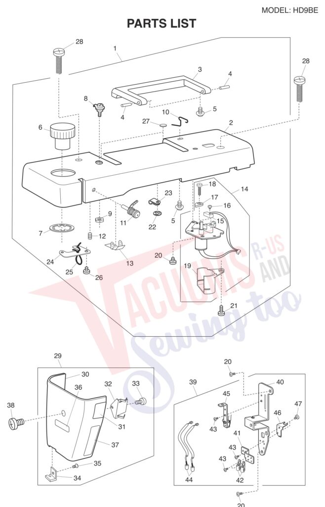 Janome HD9V2BE exploded schematic diagram (page 1)