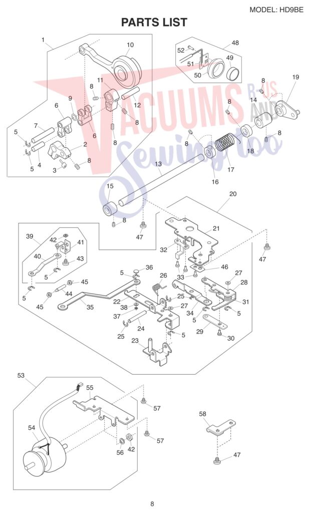 Janome HD9V2BE exploded schematic diagram (page 9)