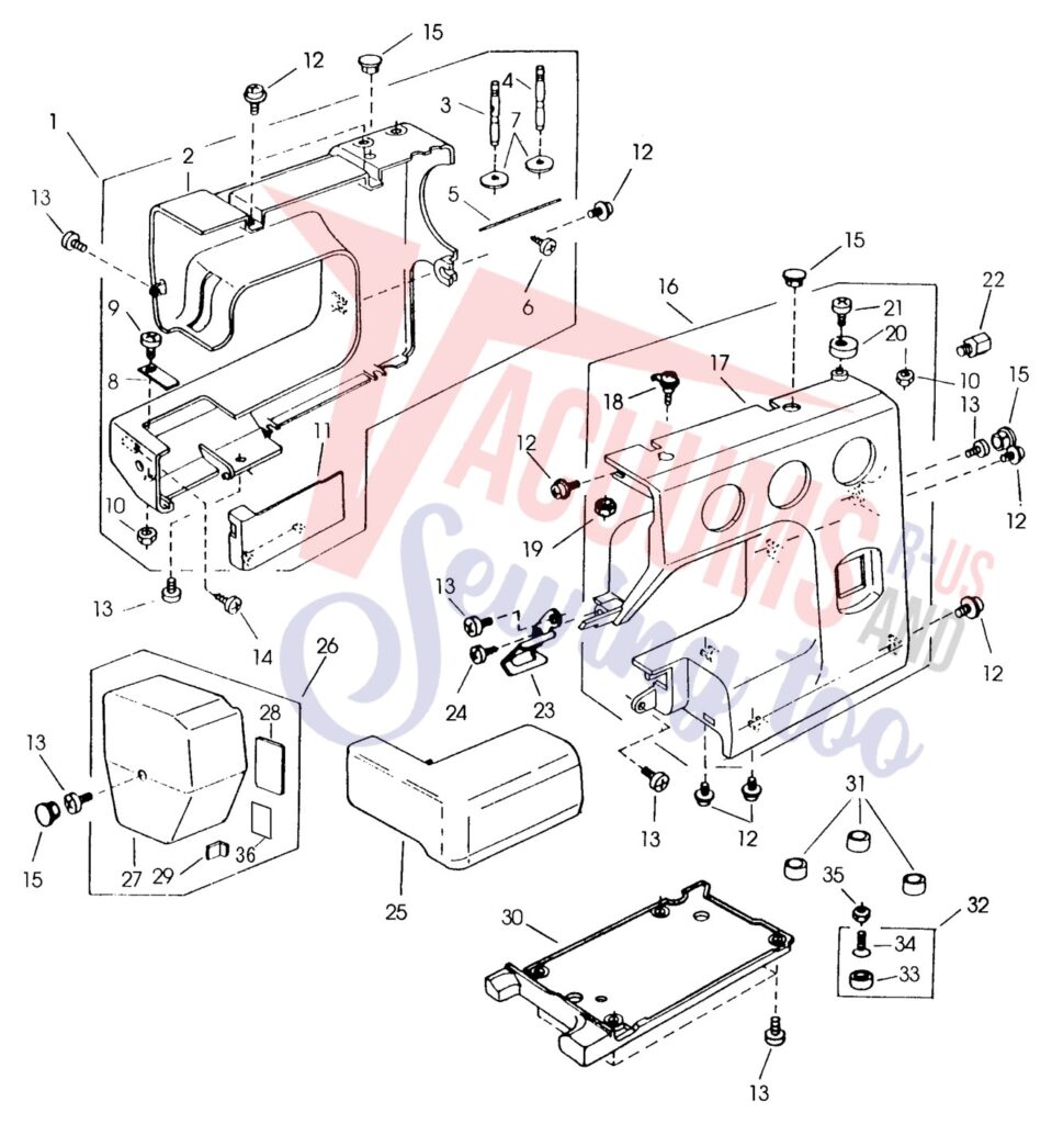 Janome HF1012 exploded schematic diagram (page 1)