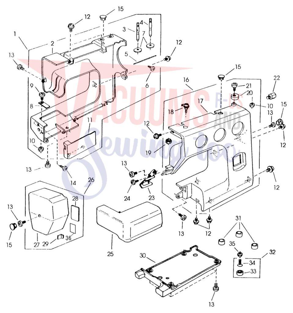 Janome HF2022 exploded schematic diagram (page 1)