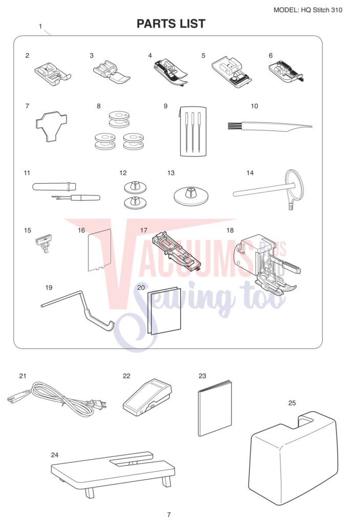 Janome HQ310 exploded schematic diagram (page 7)