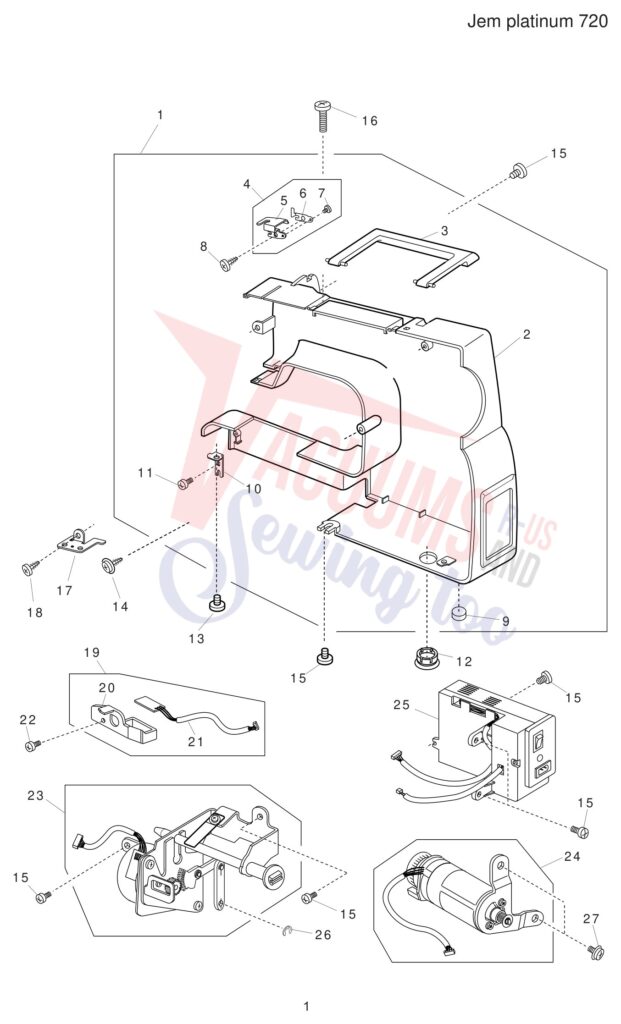 Janome JP720 exploded schematic diagram (page 1)