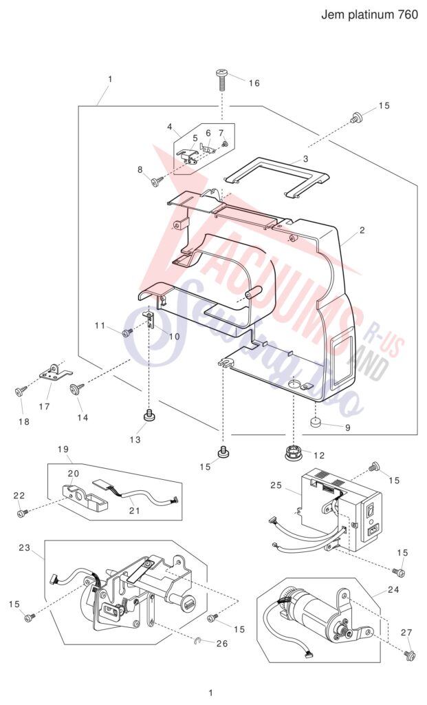 Janome JP760 exploded schematic diagram (page 1)