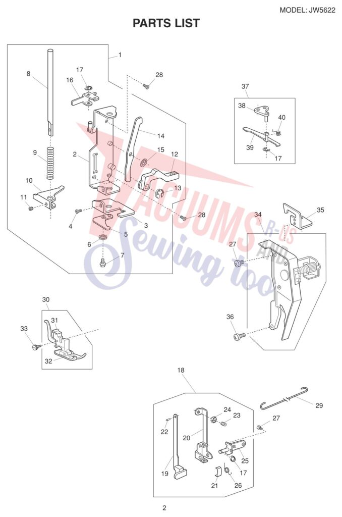 Janome JW5622 exploded schematic diagram (page 2)