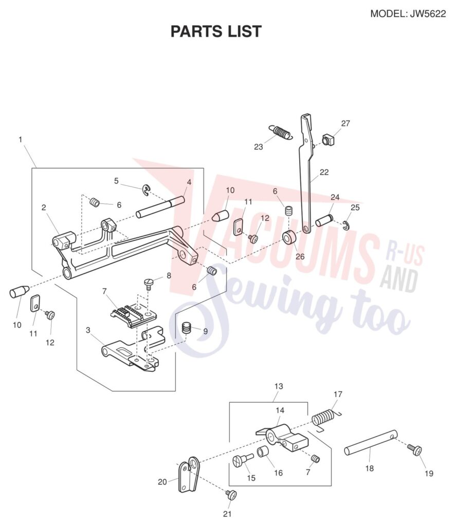 Janome JW5622 exploded schematic diagram (page 7)