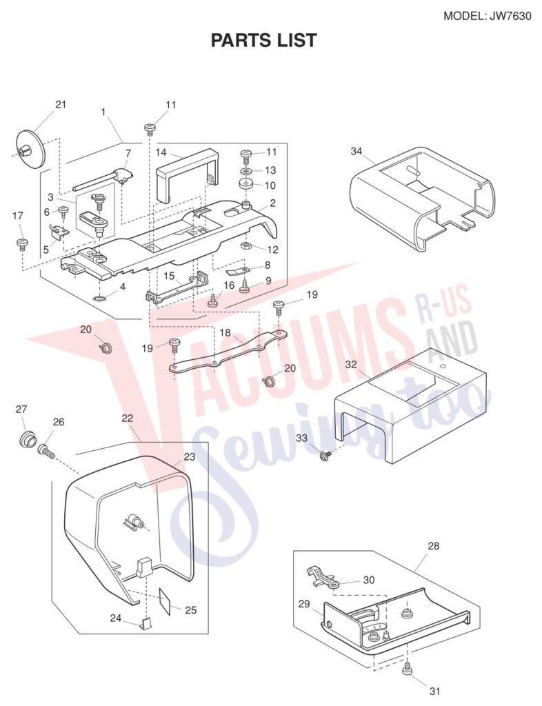Janome JW7630 exploded schematic diagram (page 1)