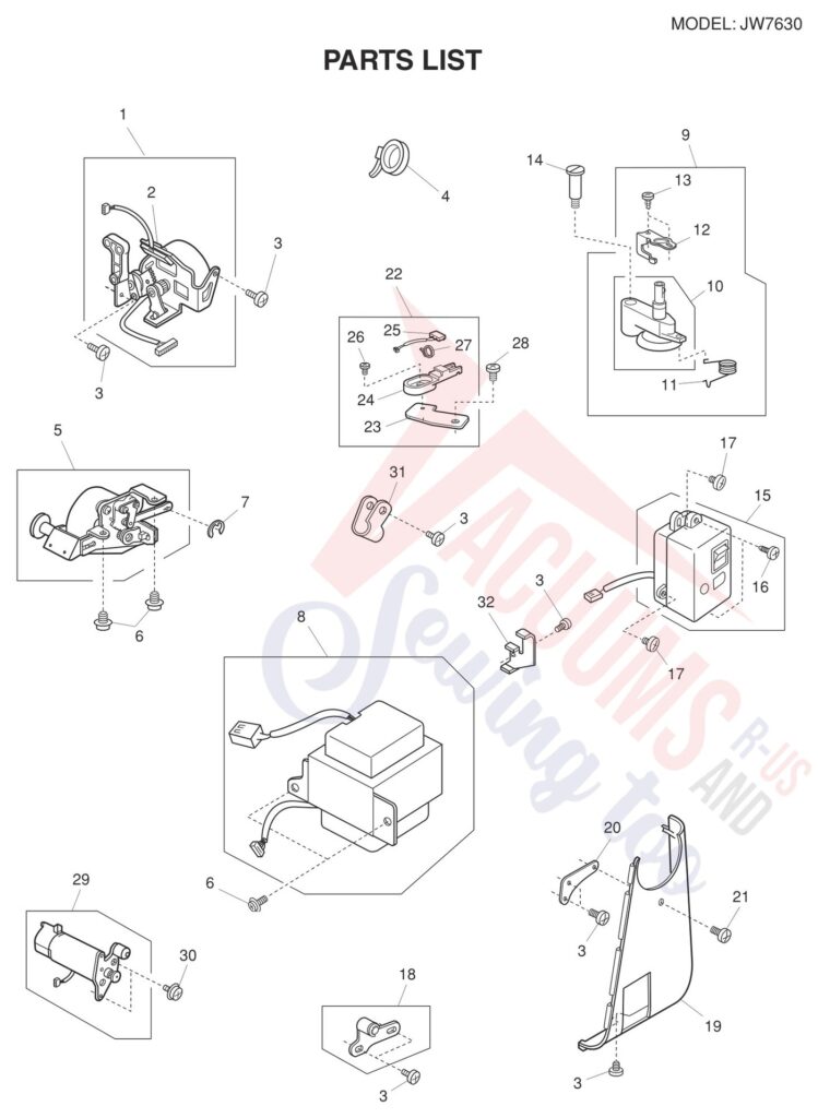 Janome JW7630 exploded schematic diagram (page 8)