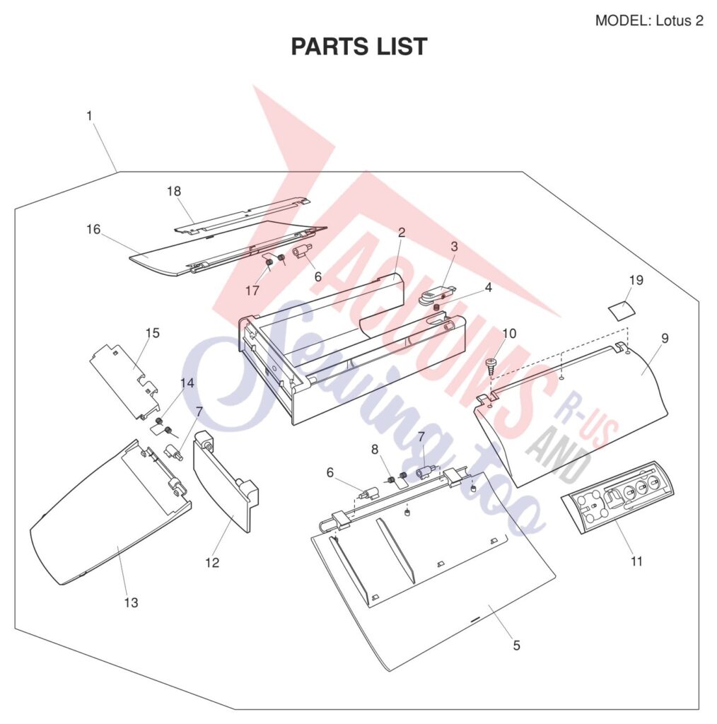 Elna LOTUS 2 exploded schematic diagram (page 10)