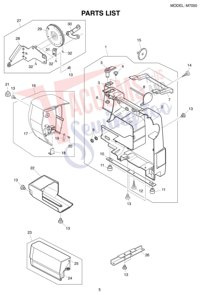 Janome M7050 exploded schematic diagram (page 5)
