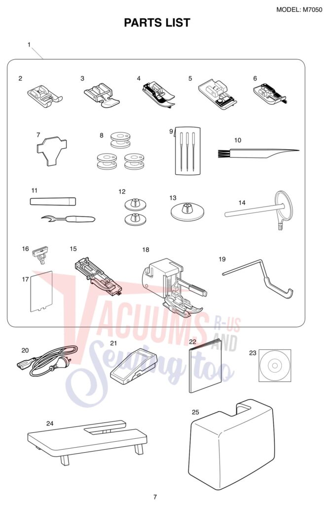 Janome M7050 exploded schematic diagram (page 7)