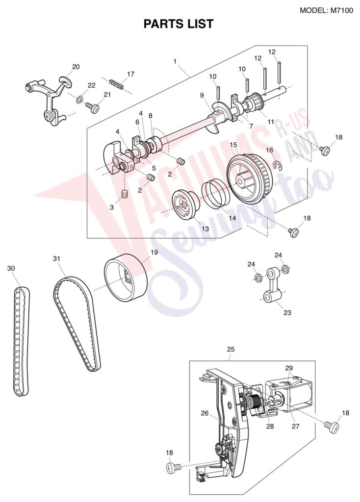 Janome M7100 exploded schematic diagram (page 1)