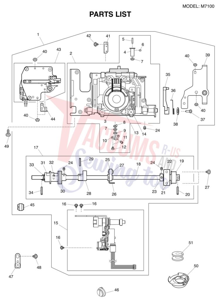 Janome M7100 exploded schematic diagram (page 3)