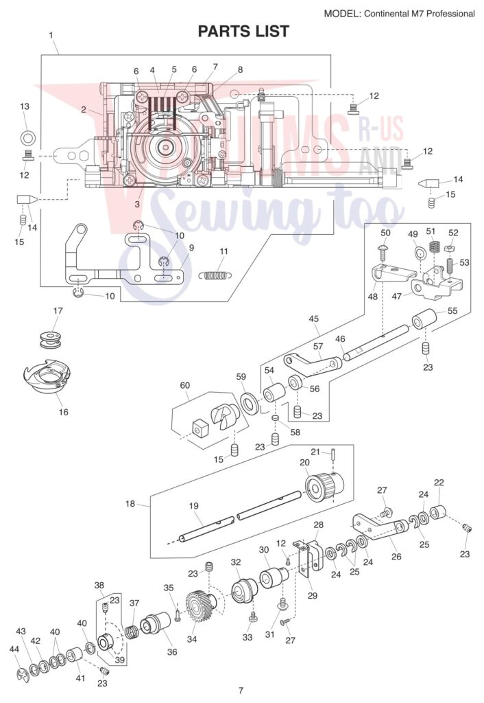 Janome M7 exploded schematic diagram (page 15)