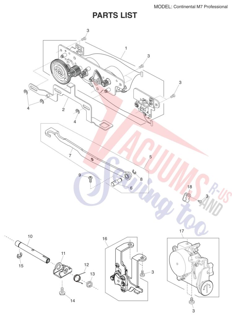 Janome M7 exploded schematic diagram (page 16)