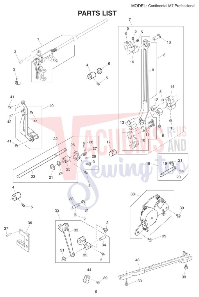 Janome M7 exploded schematic diagram (page 17)