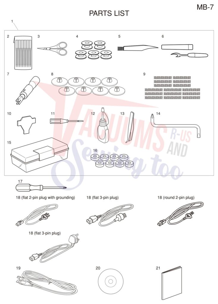 Janome MB7 exploded schematic diagram (page 15)