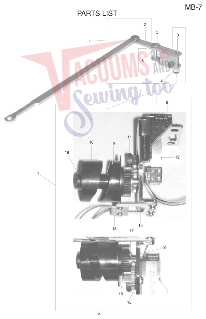 Janome MB7 exploded schematic diagram (page 18)