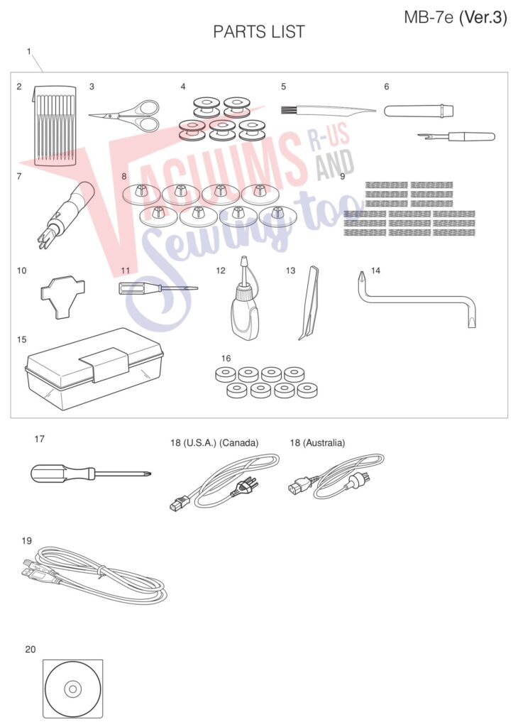 Janome MB7 V3 exploded schematic diagram (page 16)