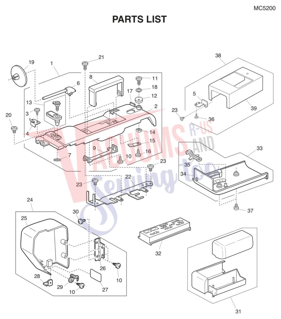 Janome MC5200 exploded schematic diagram (page 1)