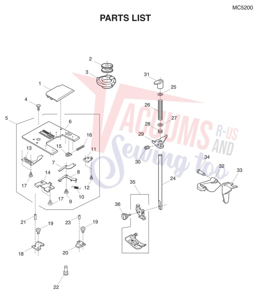 Janome MC5200 exploded schematic diagram (page 9)