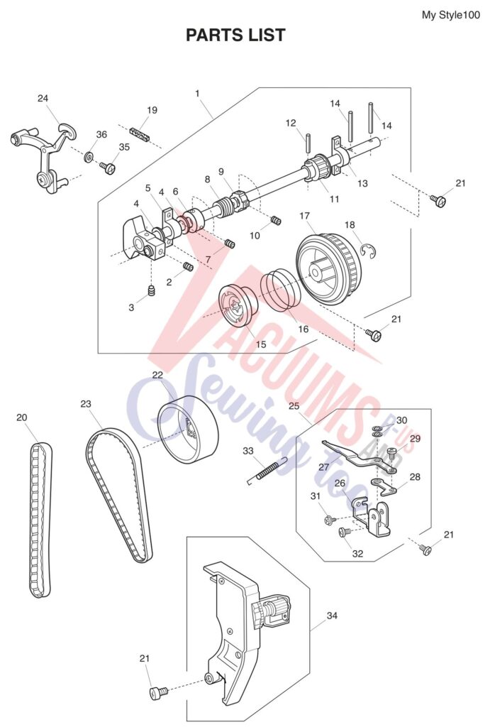 Janome MYSTYLE100 exploded schematic diagram (page 1)