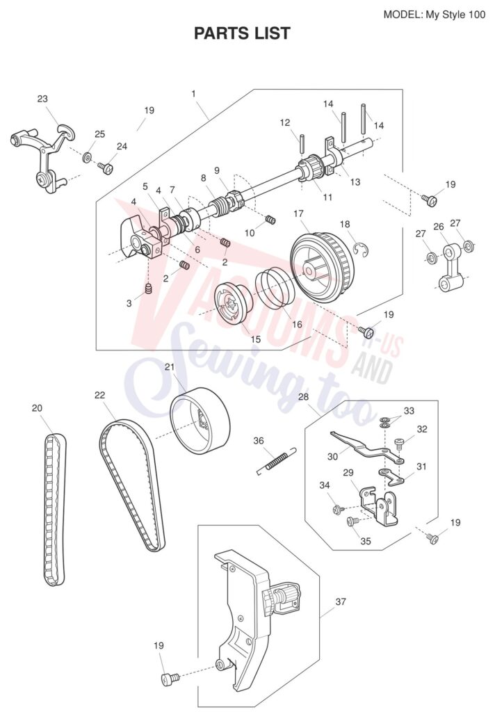 Janome MYSTYLE100 V2 exploded schematic diagram (page 1)