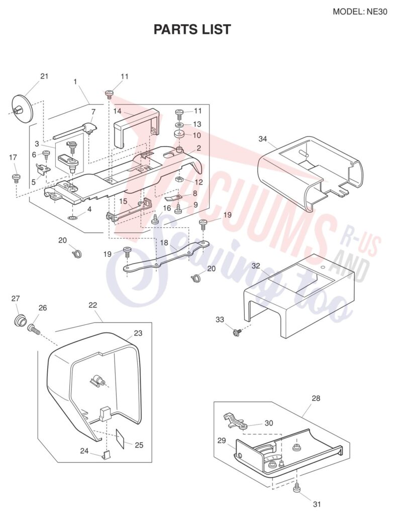Necchi NE30 exploded schematic diagram (page 1)