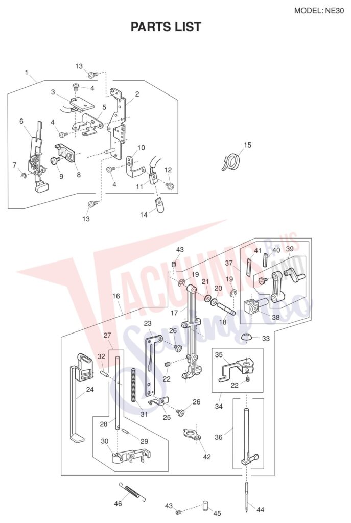 Necchi NE30 exploded schematic diagram (page 2)
