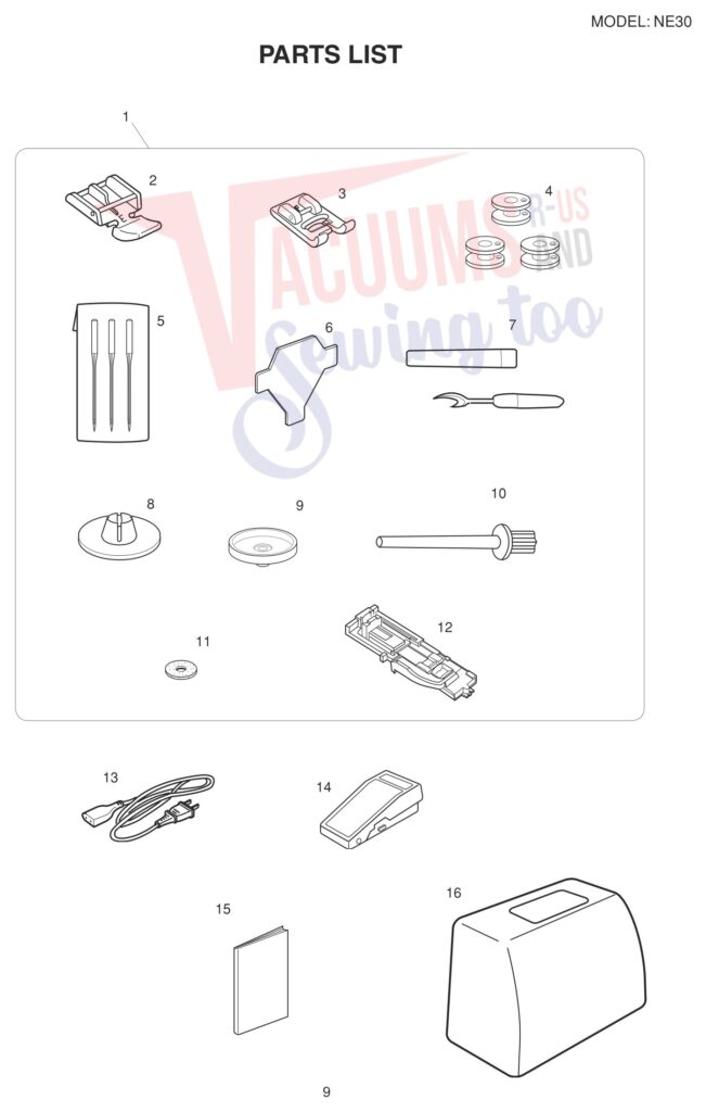 Necchi NE30 exploded schematic diagram (page 9)