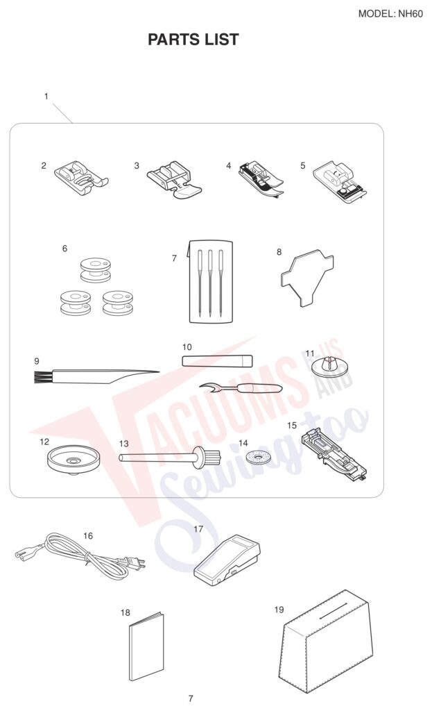 Janome NH60 exploded schematic diagram (page 7)