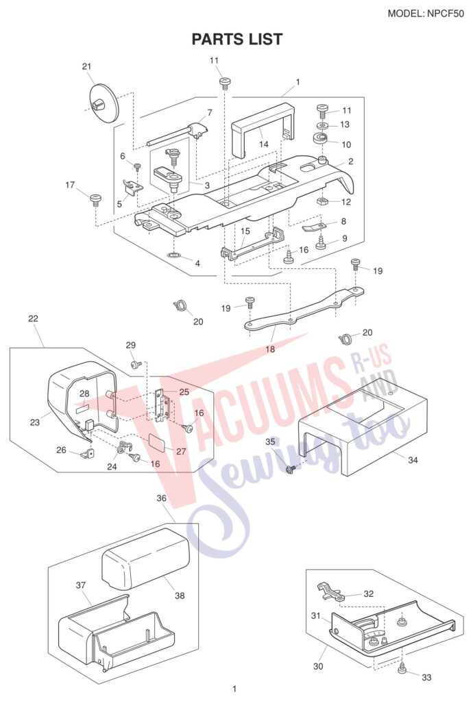 Janome NPCF-50 exploded schematic diagram (page 1)