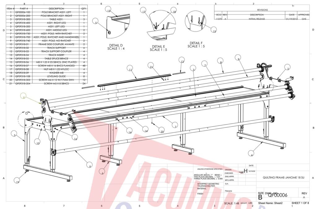 Janome PROFRAME10 exploded schematic diagram (page 1)