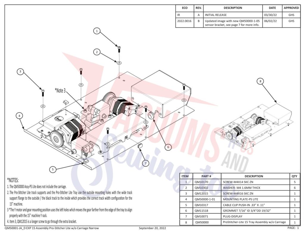 Janome Prostitcher lite 15 exploded schematic diagram (page 1)