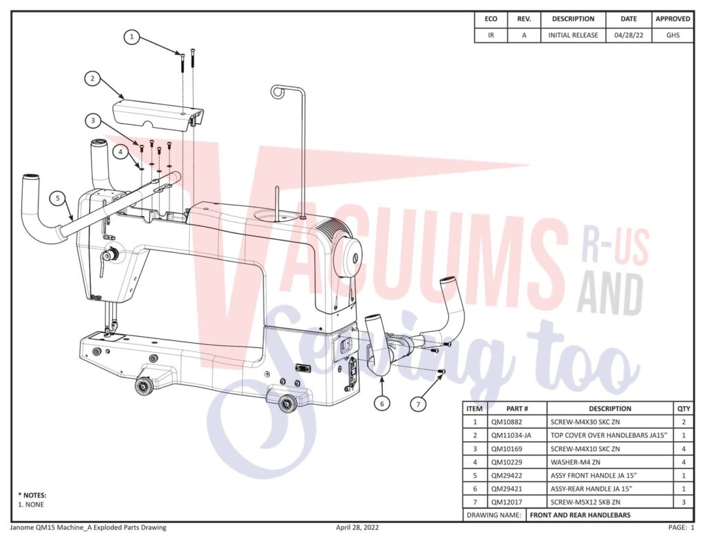 Janome QM15 exploded schematic diagram (page 1)