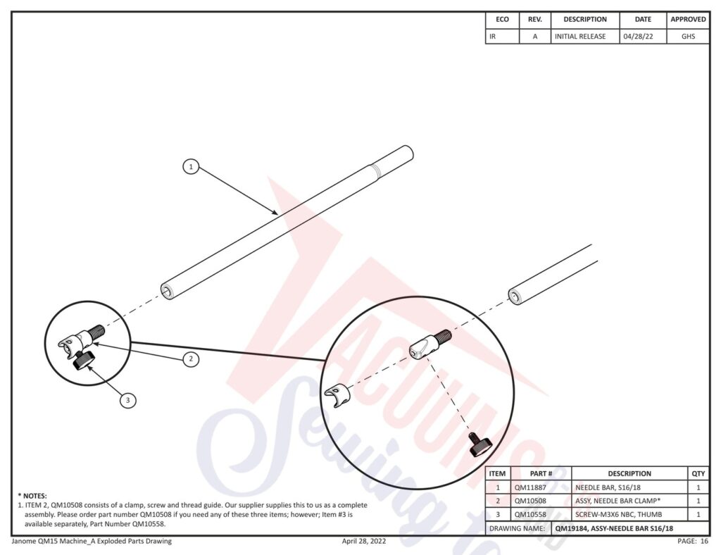 Janome QM15 exploded schematic diagram (page 8)